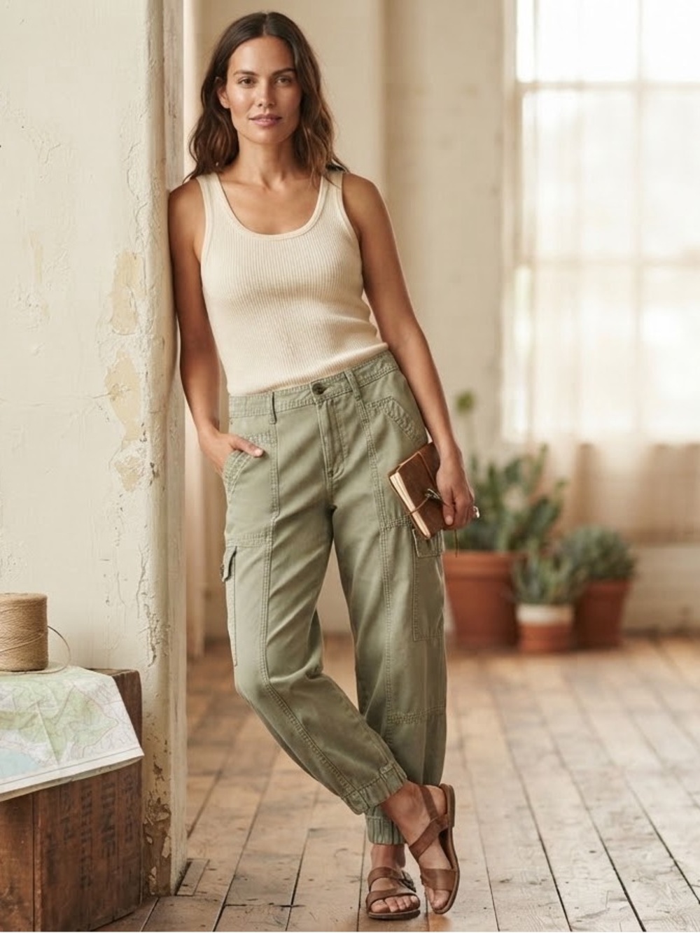 Anthropologie Seamed Barrel Cargo Jogger Pants - Sage - Size 6
